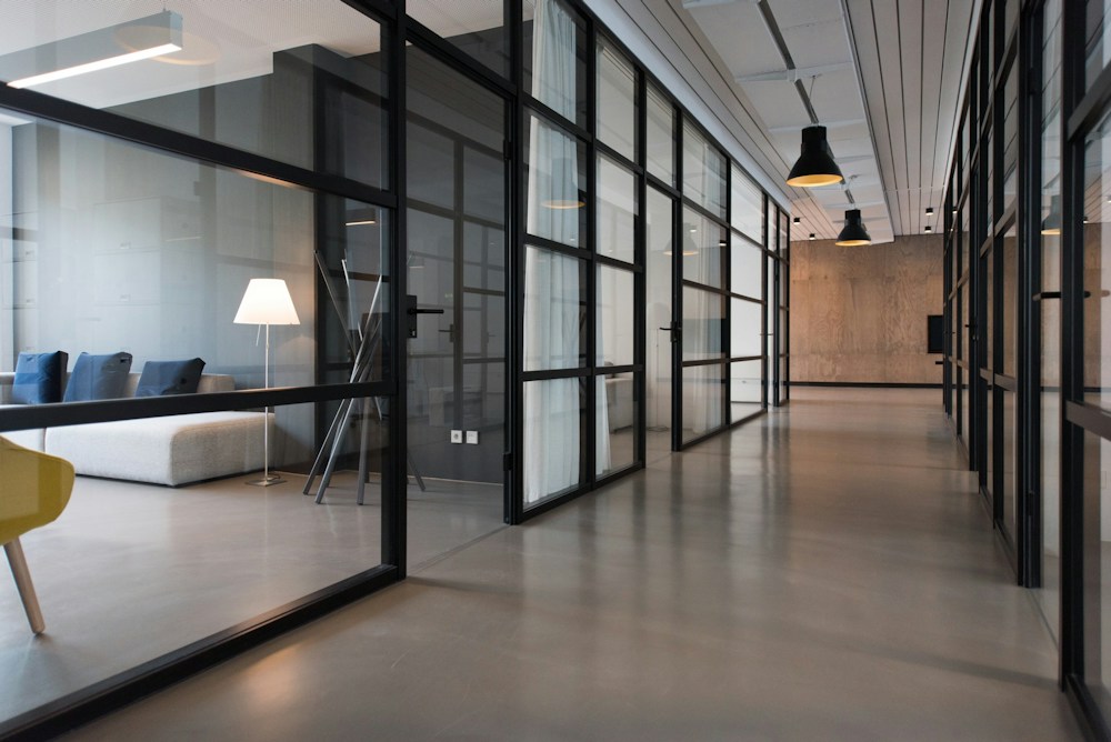 Open office interior with meeting and collaboration spaces