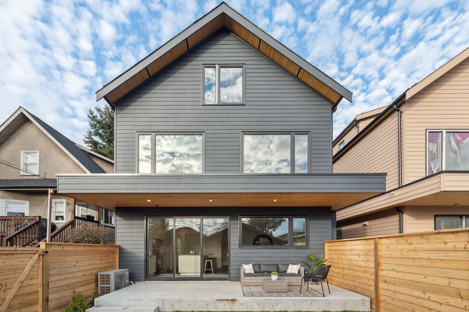 Completed contemporary homes at Mizan’s Fraser Residences in Vancouver
